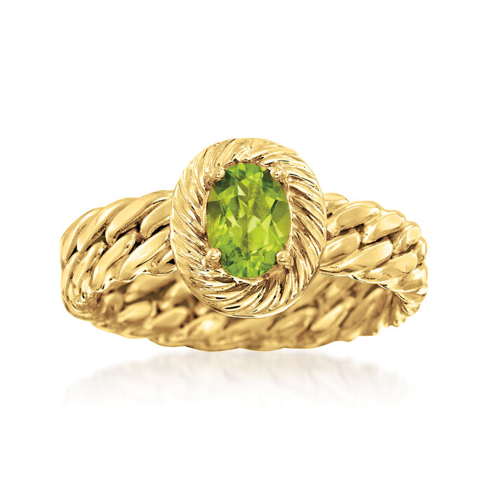 .70 Carat Peridot Curb-Link Style Ring in 14kt Yellow Gold