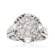 C. 1970 Vintage .75 ct. t.w. Diamond Cluster Filigree Ring in Platinum and 18kt White Gold