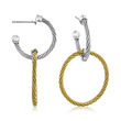 ALOR Yellow and White Stainless Steel Cable Hoop Drop Earrings with 18kt White Gold