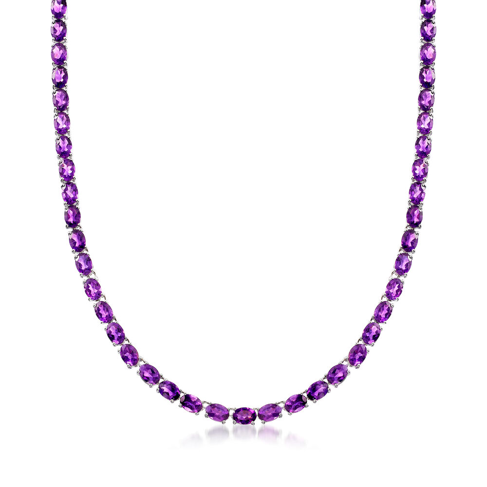 40.00 ct. t.w. Amethyst Tennis Necklace in Sterling Silver. 18
