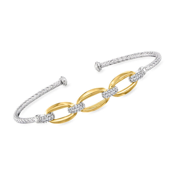 Charles Garnier .30 ct. t.w. CZ Oval-Link Cuff Bracelet in Sterling Silver and 18kt Gold Over Sterling
