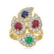 C. 1980 Vintage 1.55 ct. t.w. Multi-Gemstone and 1.30 ct. t.w. Ring in 18kt Yellow Gold 