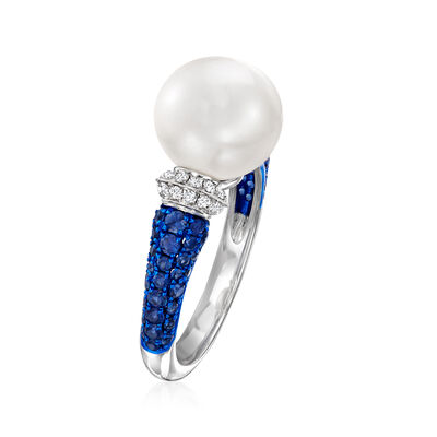 10mm Cultured South Sea Pearl Ring with 1.00 ct. t.w. Sapphires and .25 ct. t.w. Diamonds in 18kt White Gold