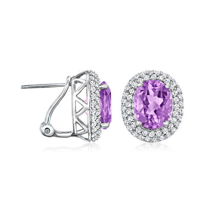 4.40 ct. t.w. Amethyst and 1.00 ct. t.w. White Topaz Earrings in Sterling Silver