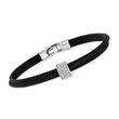 ALOR Black Stainless Steel Cable Bangle Bracelet with .15 ct. t.w. Diamond Station in 18kt White Gold