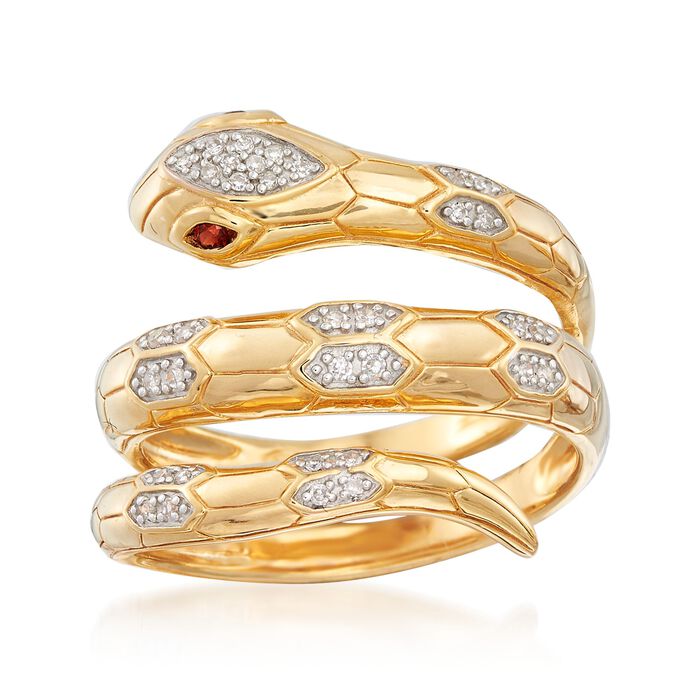 .10 ct. t.w. Diamond Snake Wrap Ring with Garnet Accents in 18kt Gold Over Sterling