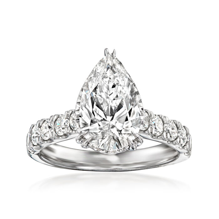 4.00 ct. t.w. Pear-Shaped and Round Lab-Grown Diamond Ring in 14kt White Gold