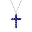 C. 2000 Vintage 1.40 ct. t.w. Sapphire Cross Pendant Necklace in 18kt White Gold