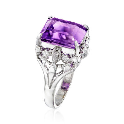 C. 1990 Vintage 7.00 Carat Amethyst Ring with Diamond Accents in Platinum