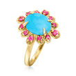 Turquoise and .20 ct. t.w. Pink Sapphire Ring in 14kt Yellow Gold