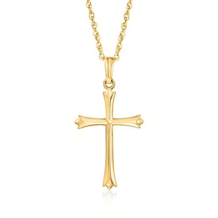14kt Yellow Gold Budded Cross Pendant Necklace