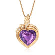 C. 1980 Vintage 25.00 Carat Amethyst and .35 ct. t.w. Diamond Heart Pendant Necklace in 14kt Yellow Gold