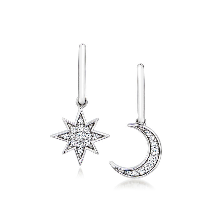 .10 ct. t.w. Diamond Star and Moon Mismatched Drop Earrings in Sterling Silver