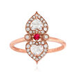 C. 1950 Vintage .65 ct. t.w. Diamond Double Heart Ring in 18kt Rose Gold with Ruby Accent