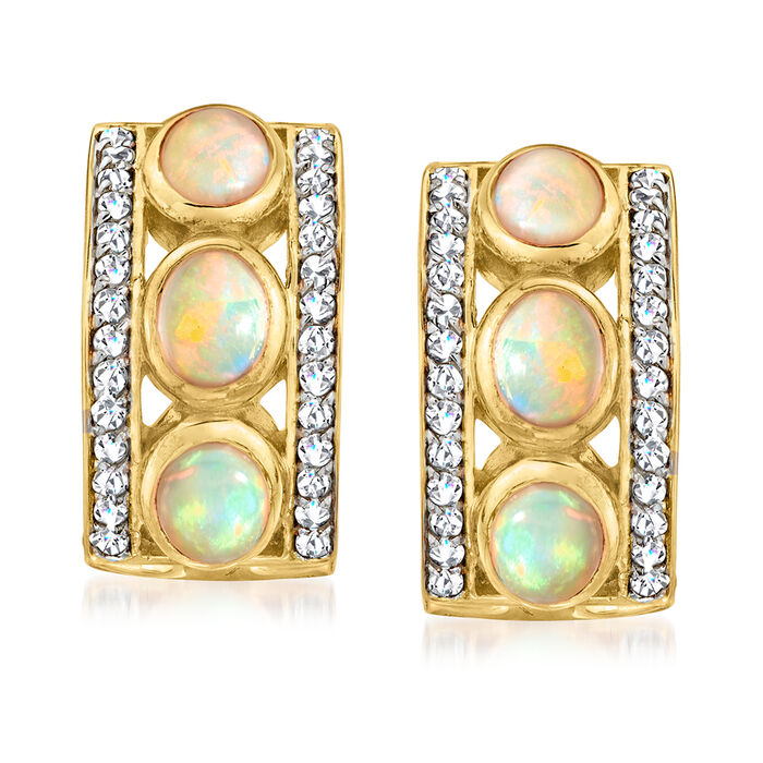 Opal and .50 ct. t.w. White Zircon Earrings in 18kt Gold Over Sterling