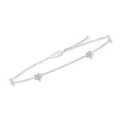 .10 ct. t.w. Pave Diamond Star Station Anklet in Sterling Silver
