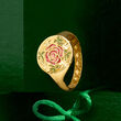 Italian Multicolored Enamel Rose Signet Ring in 14kt Yellow Gold