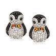 .80 ct. t.w. Black and White CZ Penguin Earrings in Sterling Silver