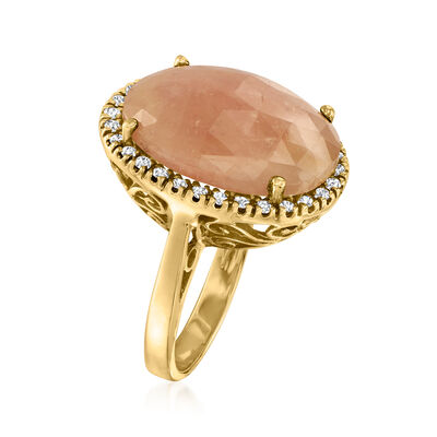 18.00 Carat Peach Sapphire Halo Ring with .55 ct. t.w. Diamonds in 14kt Yellow Gold