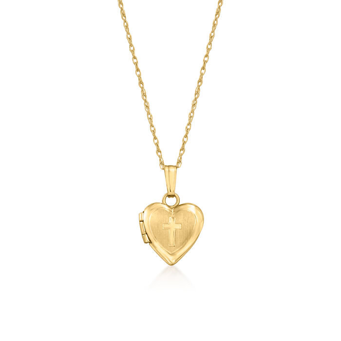 Baby's 14kt Yellow Gold Cross Heart Locket Necklace