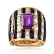 C. 1980 Vintage 4.75 ct. t.w. Diamond and 2.20 Carat Amethyst Ring with Black Onyx in 18kt Yellow Gold