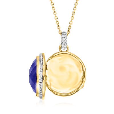 Lapis and .40 ct. t.w. White Topaz Locket Necklace in 18kt Gold Over Sterling