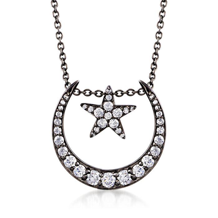 1.89 ct. t.w. White Topaz Star and Moon Necklace in Sterling Silver with Black Rhodium