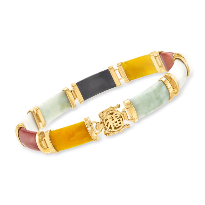 Multicolored Jade &quot;Good Fortune&quot; Bracelet in 18kt Gold Over Sterling