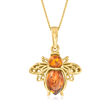 Amber Bumblebee Pendant Necklace in 18kt Gold Over Sterling
