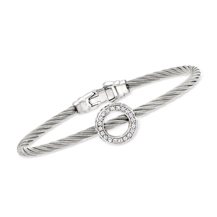 ALOR .17 ct. t.w. Diamond Circle and Gray Stainless Steel Cable Bracelet with 18kt White Gold