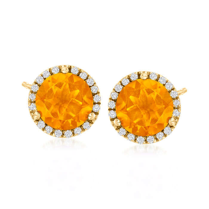 4.00 ct. t.w. Citrine and .21 ct. t.w. Diamond Halo Earrings in 14kt Yellow Gold