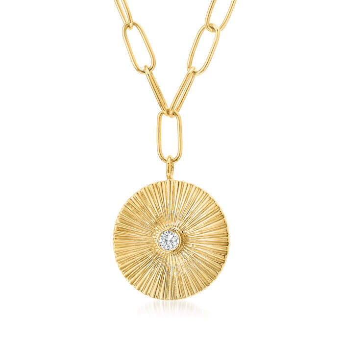Diamond-Accented Medallion Paper Clip Link Necklace in 14kt Yellow Gold