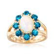 1.00 ct. t.w. Apatite and Opal Ring with Diamond Accents in 14kt Yellow Gold