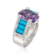 7.00 Carat Amethyst and Turquoise Ring with White Zircons in Sterling Silver
