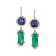 37.00 ct. t.w. Multi-Gemstone and 1.40 ct. t.w. White Topaz Frame Drop Earrings in 18kt Gold Over Sterling
