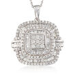 1.50 ct. t.w. Round and Baguette Diamond Pendant Necklace in Sterling Silver