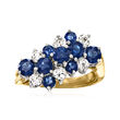 C. 1980 Vintage 1.75 ct. t.w. Sapphire and .50 ct. t.w. Diamond Cluster Ring in 14kt White Gold and 18kt Yellow Gold