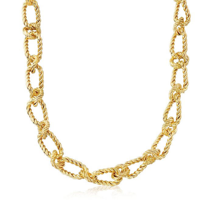 Italian 18kt Gold Over Sterling Oval and Round Twisted Link Necklace