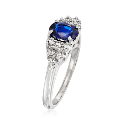 C. 1980 Vintage 1.15 Carat Sapphire Ring with .50 ct. t.w. Diamonds in 18kt White Gold