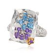 Rock Crystal and .83 ct. t.w. Multi-Gemstone Flower Ring in Sterling Silver with 18kt Gold Over Sterling Accents
