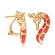 Orange Enamel Giraffe Earrings with Diamond Accents in 18kt Gold Over Sterling