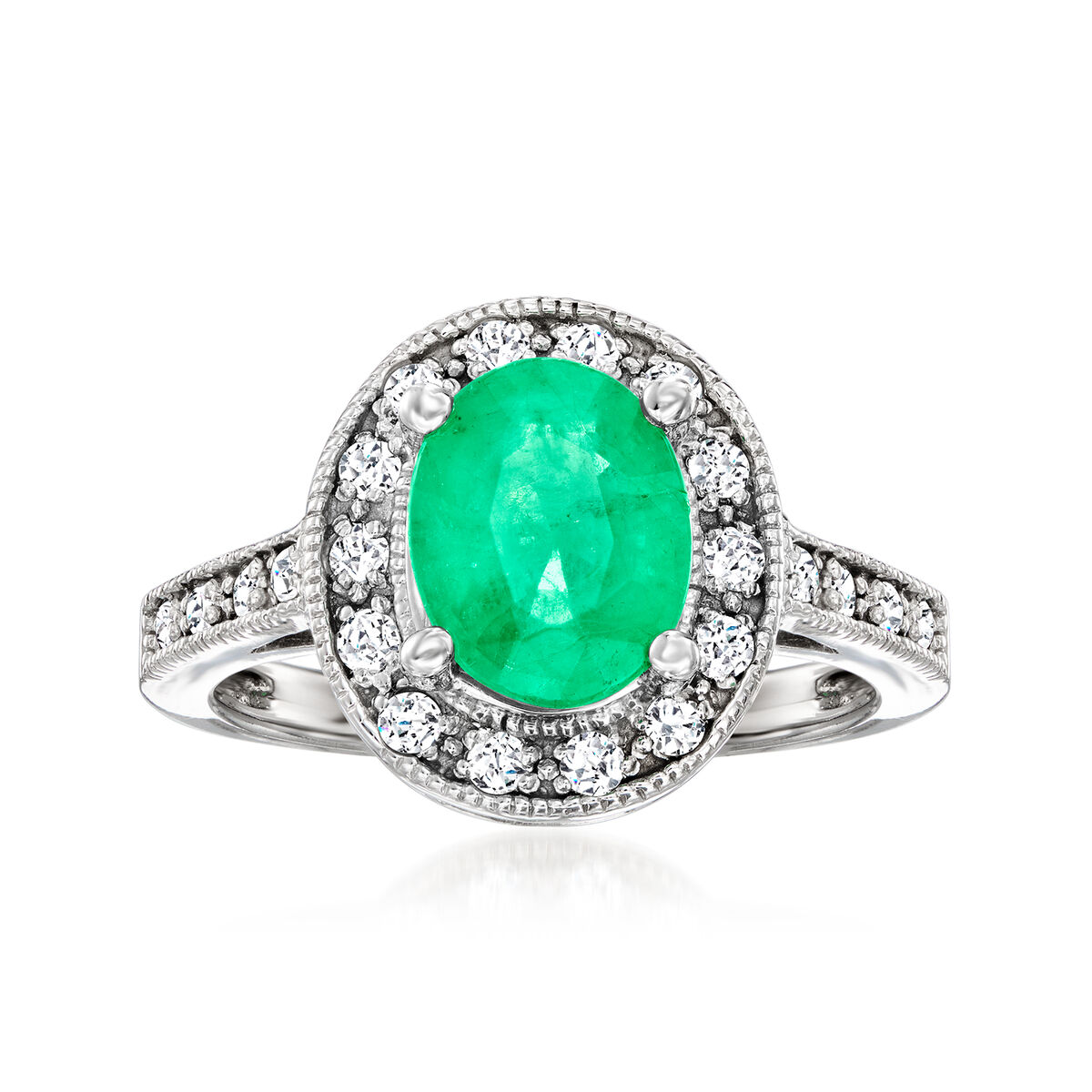 1.70 Carat Emerald and .30 ct. t.w. Diamond Ring in 14kt White Gold ...
