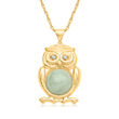 Jade Owl Pendant Necklace with Diamond Accents in 18kt Gold Over Sterling