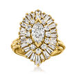 C. 1980 Vintage 2.10 ct. t.w. Baguette and Round Diamond Ring in 18kt Yellow Gold