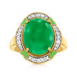 Green Chalcedony and .40 ct. t.w. White Zircon Ring with Green Enamel in 18kt Gold Over Sterling