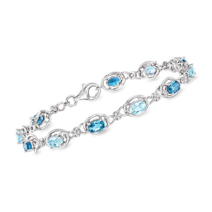 4.60 ct. t.w. London and Sky Blue Topaz Bracelet with .20 ct. t.w. Simulated White Sapphires in Sterling Silver
