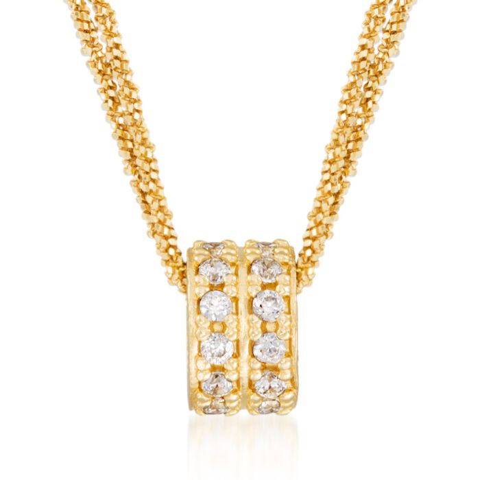 Italian .70 ct. t.w. CZ Barrel Bead Necklace in 24kt Yellow Gold Over Sterling Silver