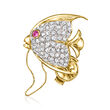 C. 1990 Vintage .82 ct. t.w. Diamond and .12 Carat Ruby Angelfish Pin in 18kt Yellow Gold