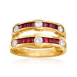 C. 1980 Vintage 1.10 ct. t.w. Ruby and .60 ct. t.w. Diamond Jewelry Set: Two Rings in 14kt Yellow Gold