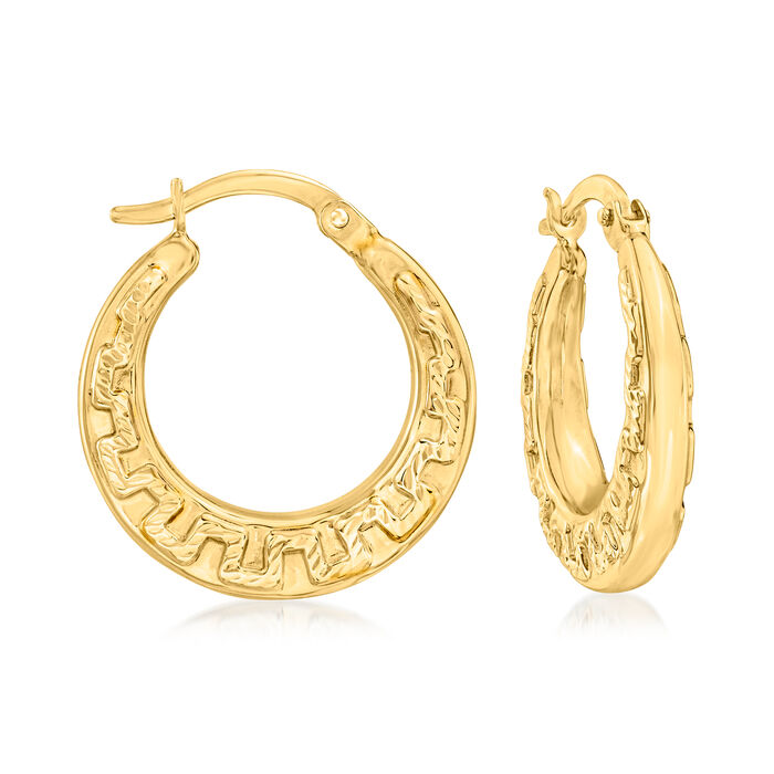 14kt Yellow Gold Greek Key Hoop Earrings
